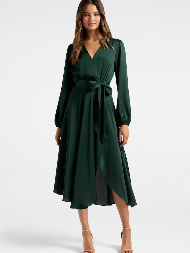 Forever New Green Marilyn Satin Wrap Midi Dress - Image 1 of 5