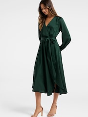 Forever New Green Marilyn Satin Wrap Midi Dress - Image 3 of 5