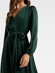 Forever New Green Marilyn Satin Wrap Midi Dress - Image 4 of 5