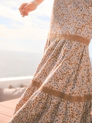 Lilac Purple Ditsy Textured Maxi Skirt With Crochet Trim - Image 4 of 6