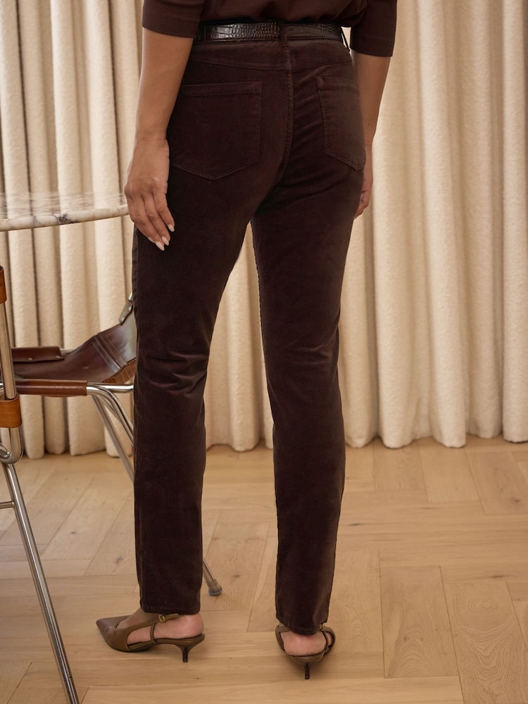 Pure Collection Chocolate Brown Washed Velvet Jeans - Image 2 of 3