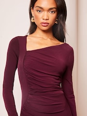 Lipsy Purple Long Sleeve Ruched Front Side Split Maxi Dress - Image 4 of 4