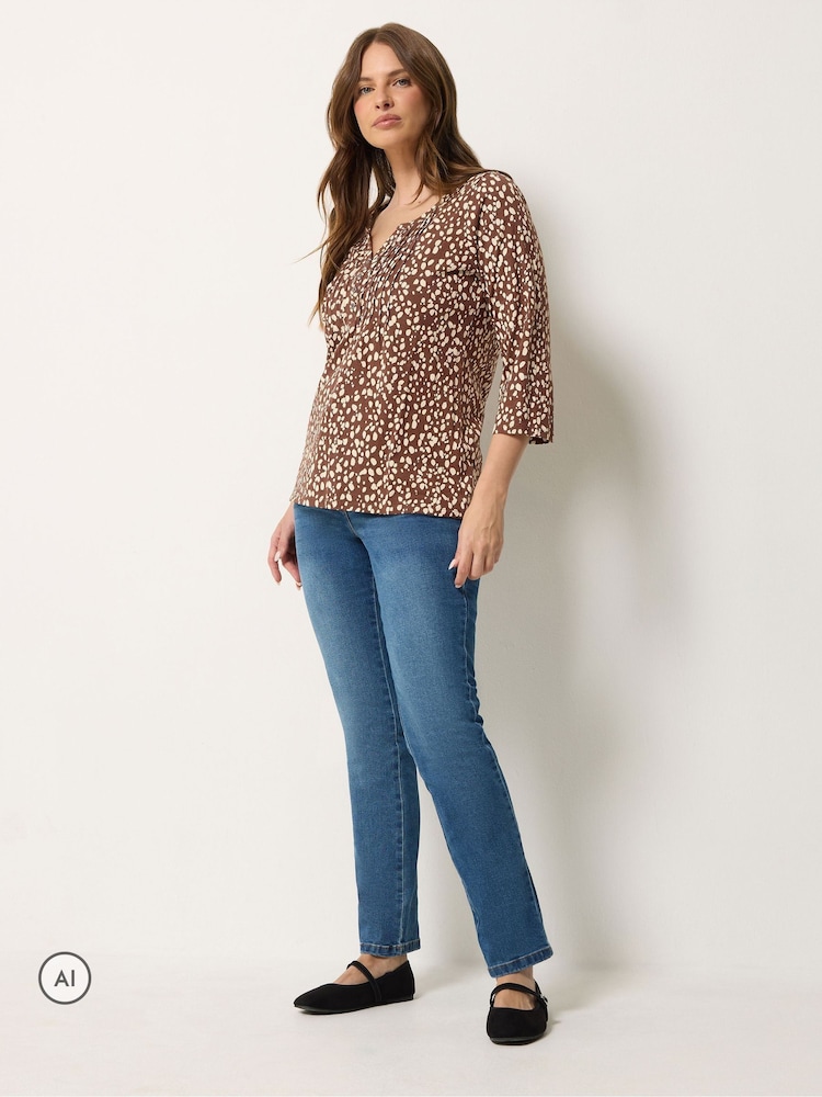 M&Co Brown Animal Print Cotton Long Sleeve Henley Top - Image 2 of 6 M&Co Brown Animal Print Cotton Long Sleeve Henley Top - Image 2 of 6