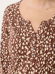 M&Co Brown Animal Print Cotton Long Sleeve Henley Top - Image 4 of 6