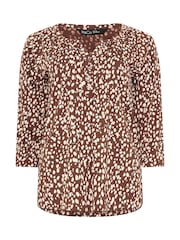 M&Co Brown Animal Print Cotton Long Sleeve Henley Top - Image 5 of 6