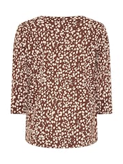 M&Co Brown Animal Print Cotton Long Sleeve Henley Top - Image 6 of 6