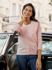 Pure Collection Pink Cashmere V-Neck Cardigan - Image 1 of 3