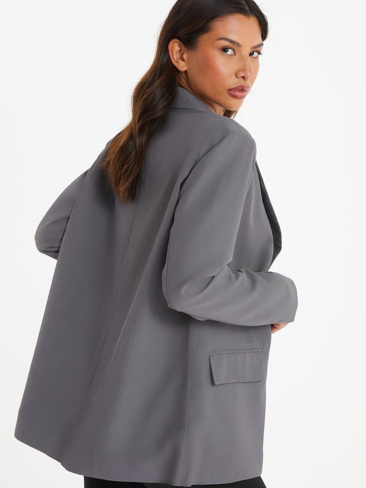Quiz Grey Woven Oversized Double Breasted Tailored Blazer - Image 2 of 4