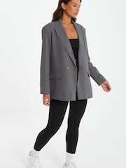 Quiz Grey Woven Oversized Double Breasted Tailored Blazer - Image 3 of 4