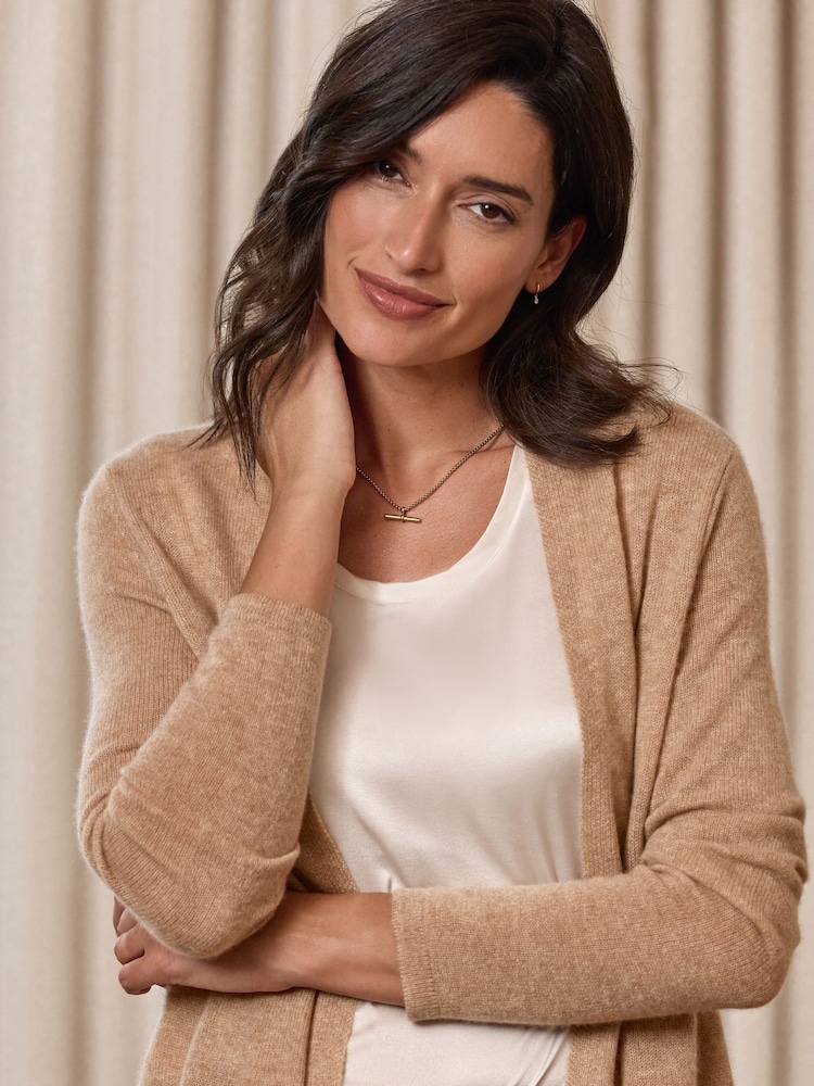 Pure Collection Toffee Brown Lightweight Cashmere Swing Cardigan - Image 3 of 3 Pure Collection Toffee Brown Lightweight Cashmere Swing Cardigan - Image 3 of 3