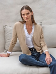 Pure Collection Light Brown Cashmere V-Neck Cardigan - Image 2 of 3