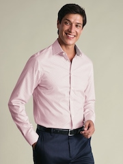 Charles Tyrwhitt Pink Non-Iron Stretch Geometric Print Shirt - Image 1 of 7
