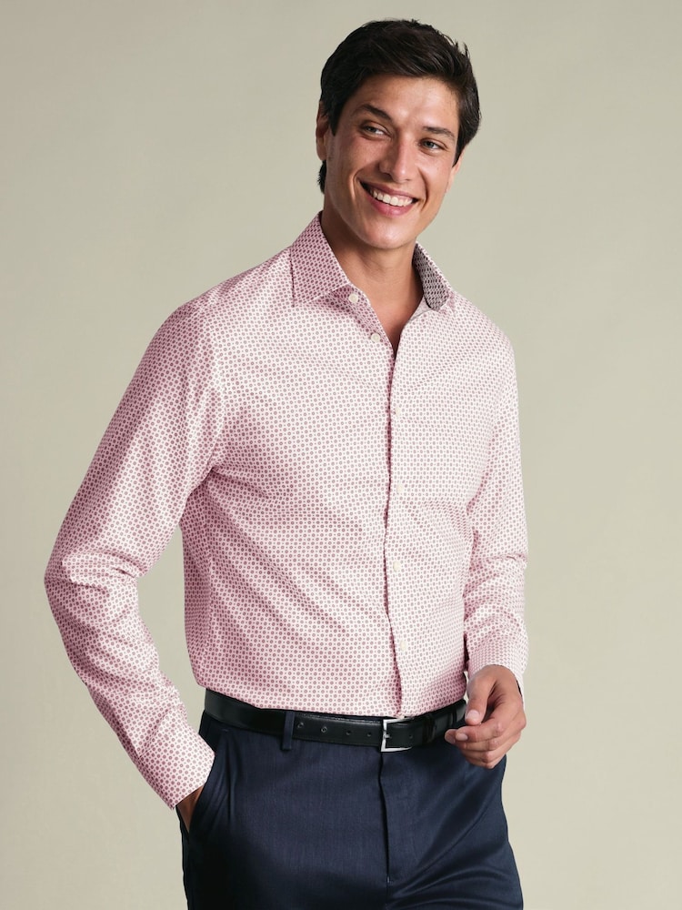 Charles Tyrwhitt Pink Non-Iron Stretch Geometric Print Shirt - Image 1 of 7