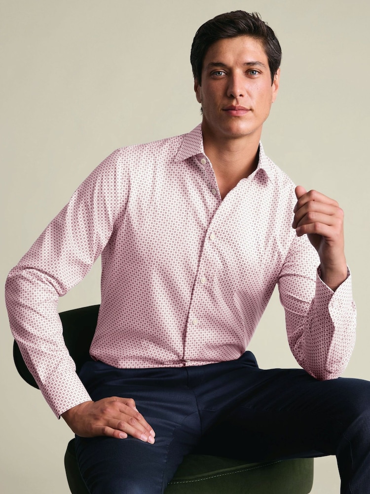 Charles Tyrwhitt Pink Non-Iron Stretch Geometric Print Shirt - Image 2 of 7