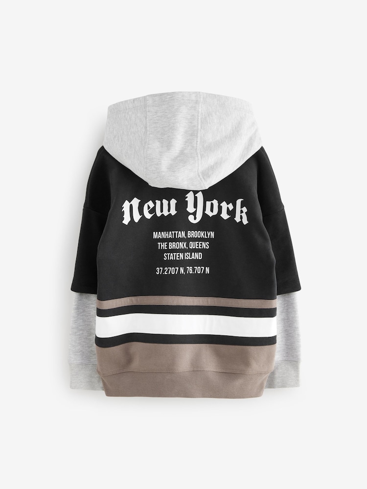 Black/Brown Varsity Graphic Hoodie (3-16yrs) - Image 2 of 4 Black/Brown Varsity Graphic Hoodie (3-16yrs) - Image 2 of 4