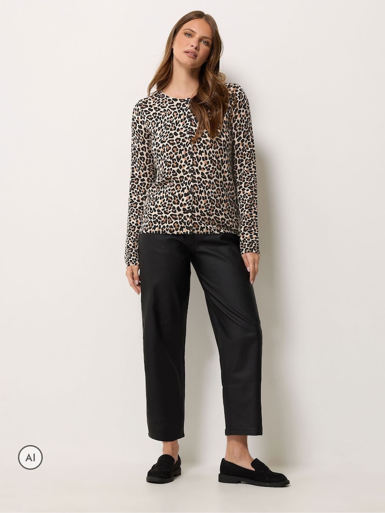 M&Co Brown Animal Print Cardigan - Image 2 of 6 M&Co Brown Animal Print Cardigan - Image 2 of 6