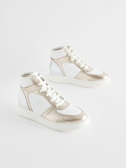 White/Gold Signature Leather High Top Trainers - Image 1 of 5