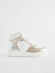 White/Gold Signature Leather High Top Trainers - Image 2 of 5