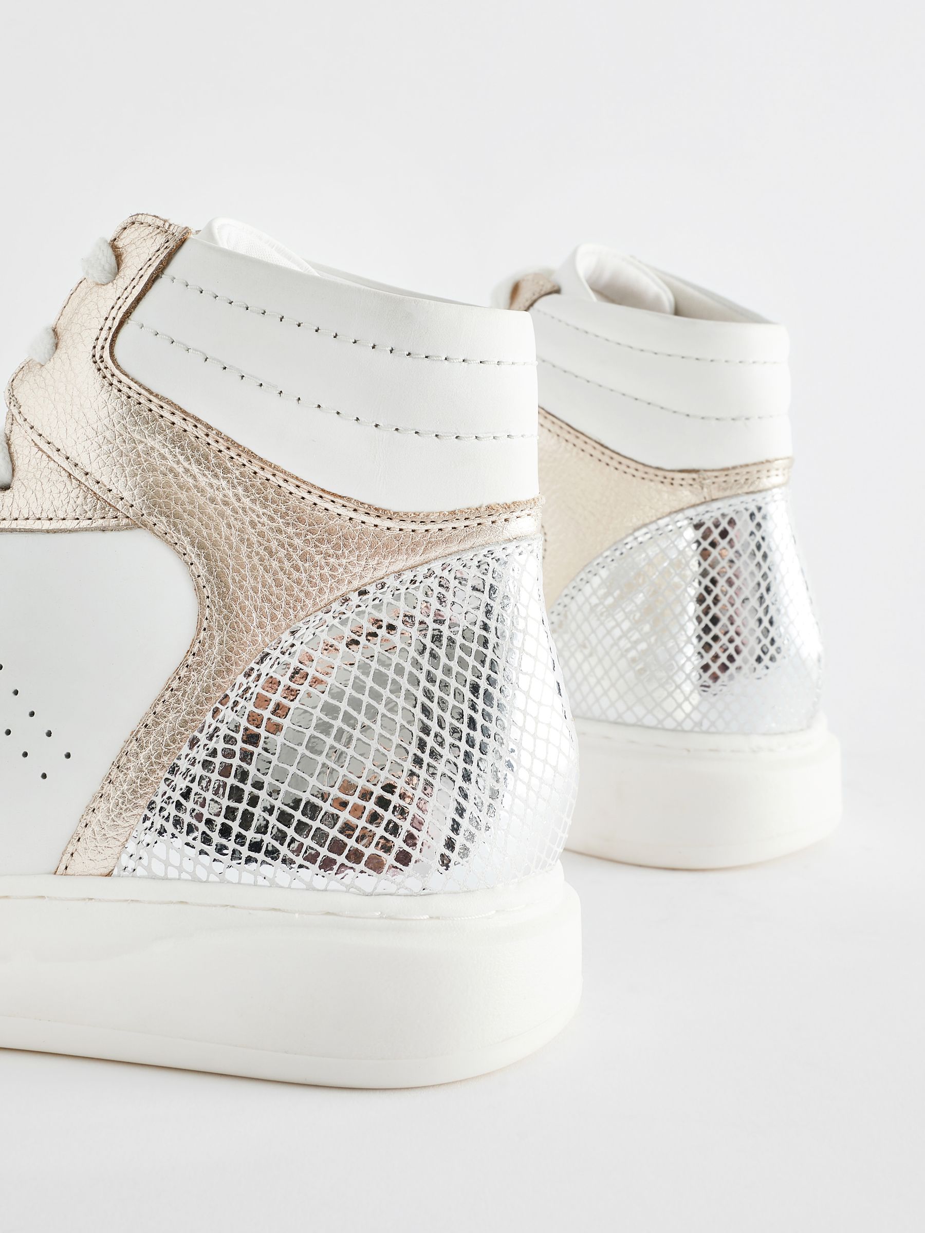 Buy White Gold Signature Leather High Top Trainers from Next Luxembourg