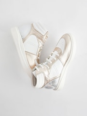 White/Gold Signature Leather High Top Trainers - Image 5 of 5
