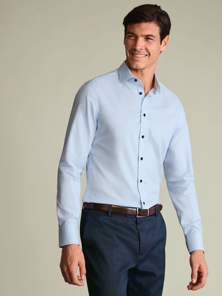 Charles Tyrwhitt Blue Non-Iron Stretch Printed Trim Shirt - Image 1 of 6