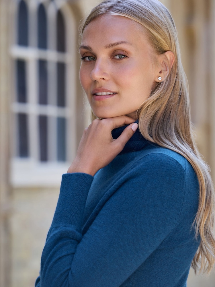 Pure Collection Ink Blue Cashmere Roll Neck Long Sleeve Jumper - Image 3 of 3 Pure Collection Ink Blue Cashmere Roll Neck Long Sleeve Jumper - Image 3 of 3