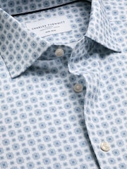 Charles Tyrwhitt Blue Non-Iron Stretch Medallion Print Shirt - Image 6 of 7