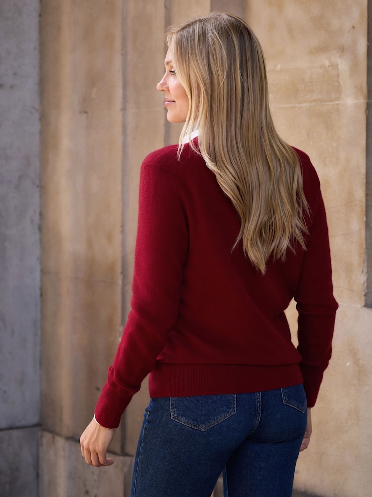 Pure Collection Red Cashmere V-Neck Cardigan - Image 2 of 3 Pure Collection Red Cashmere V-Neck Cardigan - Image 2 of 3
