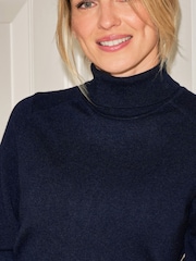 Pure Collection Navy Blue Cashmere Roll Neck Long Sleeve Jumper - Image 3 of 3