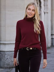 Pure Collection Red Cashmere Roll Neck Long Sleeve Jumper - Image 1 of 3