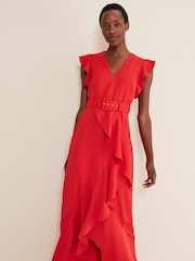 Phase Eight Red Phoebe Frill Maxi Dress - Image 3 of 6