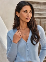 Pure Collection Frosted Blue Cashmere V-Neck Cardigan - Image 3 of 3