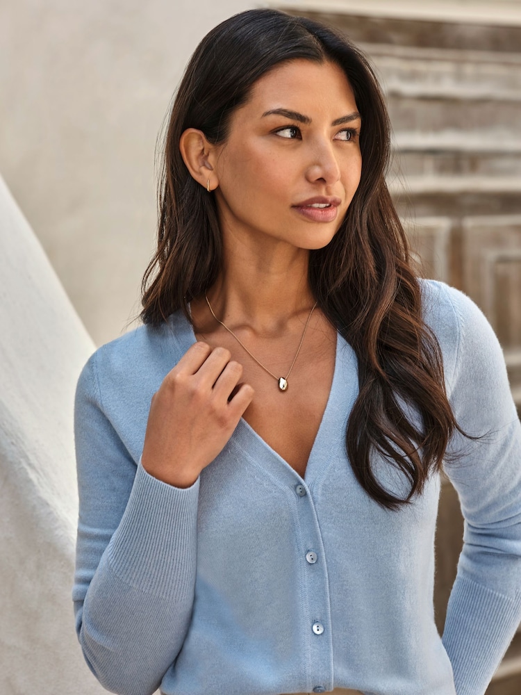 Pure Collection Frosted Blue Cashmere V-Neck Cardigan - Image 3 of 3 Pure Collection Frosted Blue Cashmere V-Neck Cardigan - Image 3 of 3