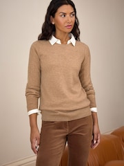 Pure Collection Toffee Brown Cashmere Crew Neck Jumper - Image 1 of 3