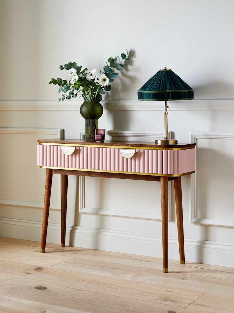 Clarke & Clarke Ribbed Pink Mango Wood Calisto Console Table - Image 2 of 7