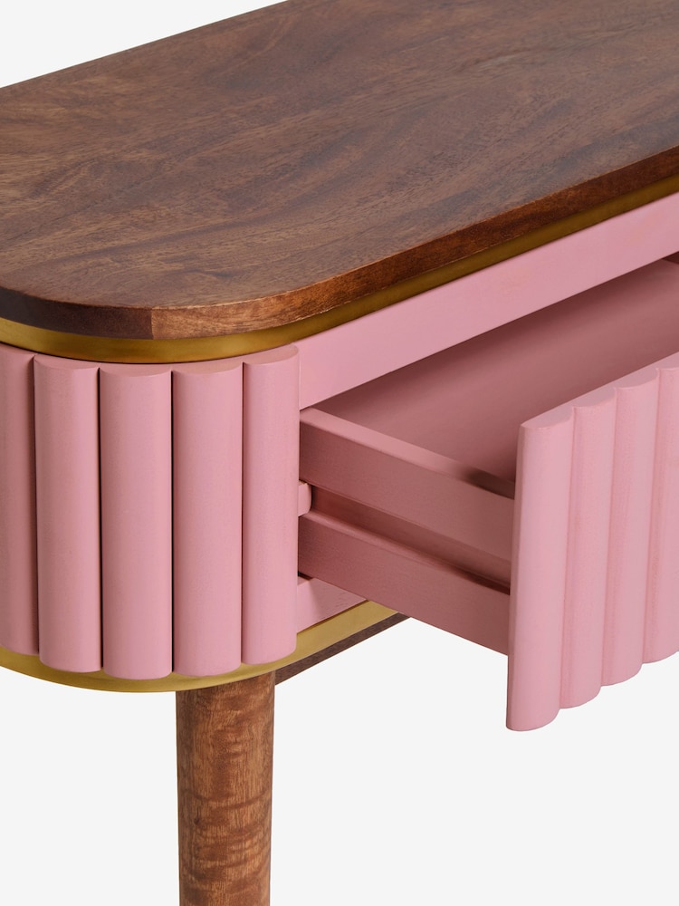 Clarke & Clarke Ribbed Pink Mango Wood Calisto Console Table - Image 8 of 8