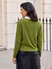Pure Collection Olive Green Cashmere V-Neck Jumper - Image 2 of 3