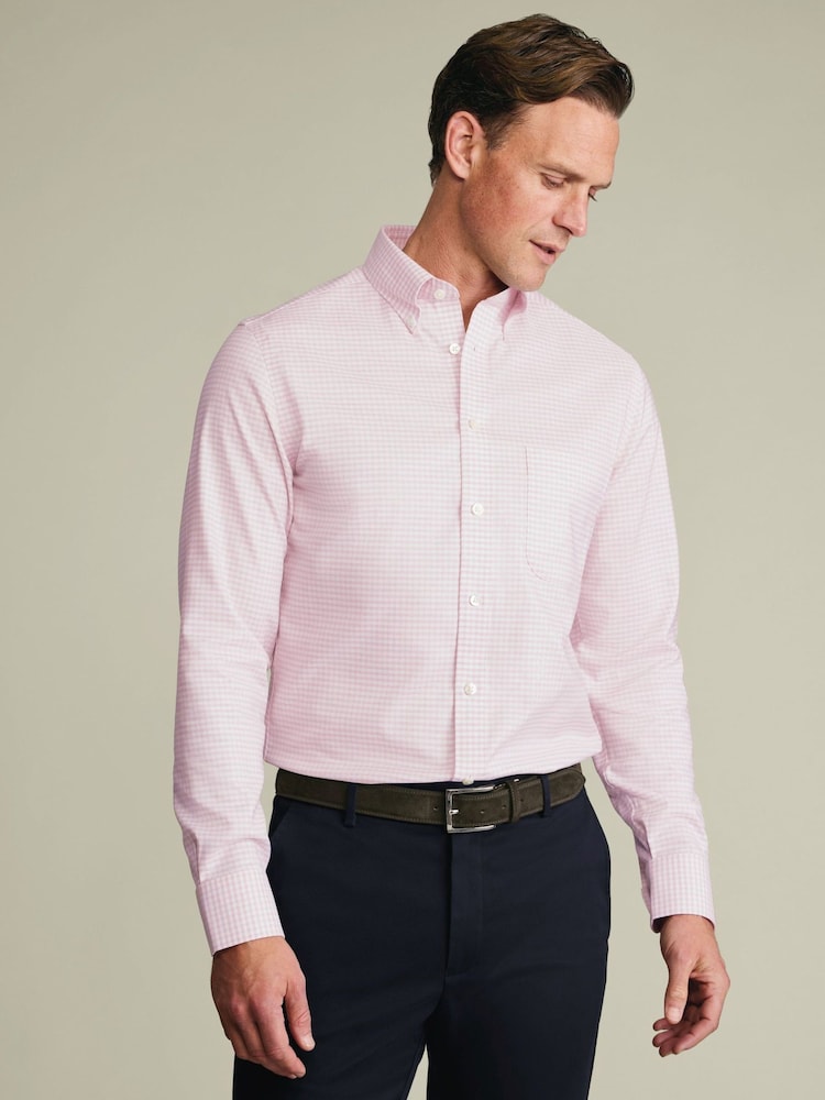 Charles Tyrwhitt Pink Non-Iron Stretch Oxford Button Down Check Shirt - Image 1 of 7