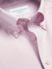 Charles Tyrwhitt Pink Non-Iron Stretch Oxford Button Down Check Shirt - Image 6 of 7