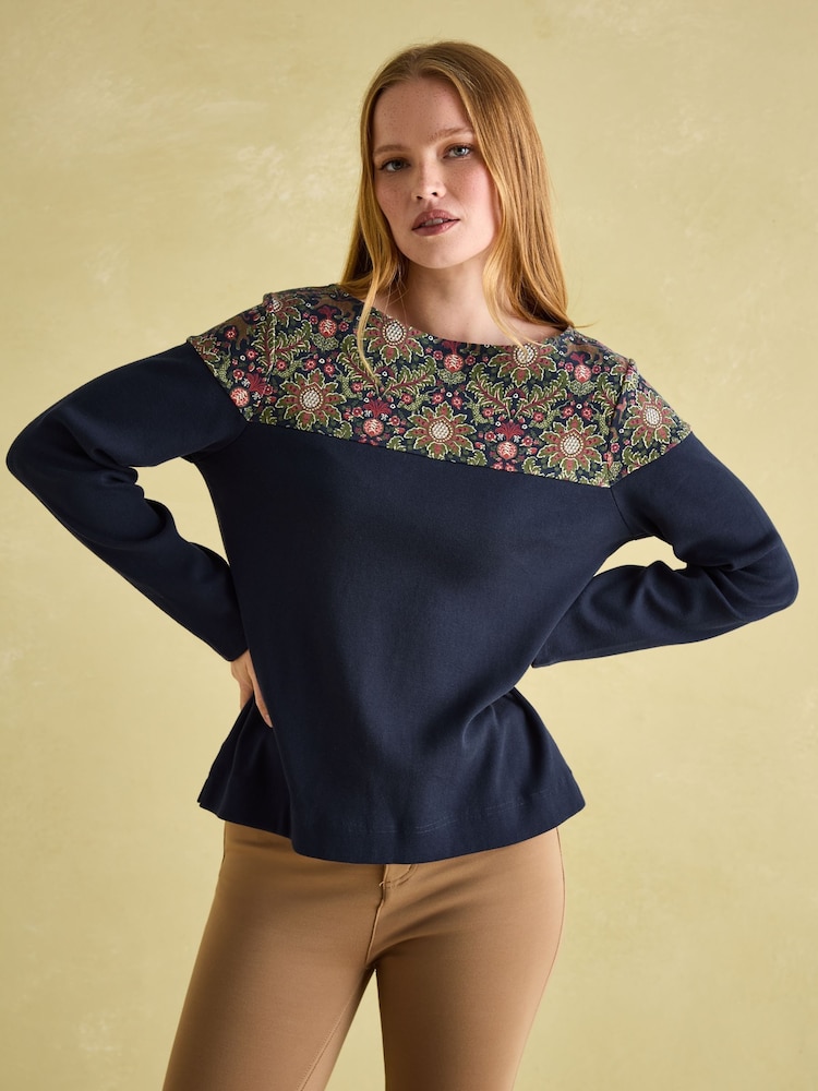 Joules Harbour Navy Damask Boat Neck Printed Top - Image 1 of 6