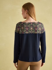 Joules Harbour Navy Damask Boat Neck Printed Top - Image 2 of 6
