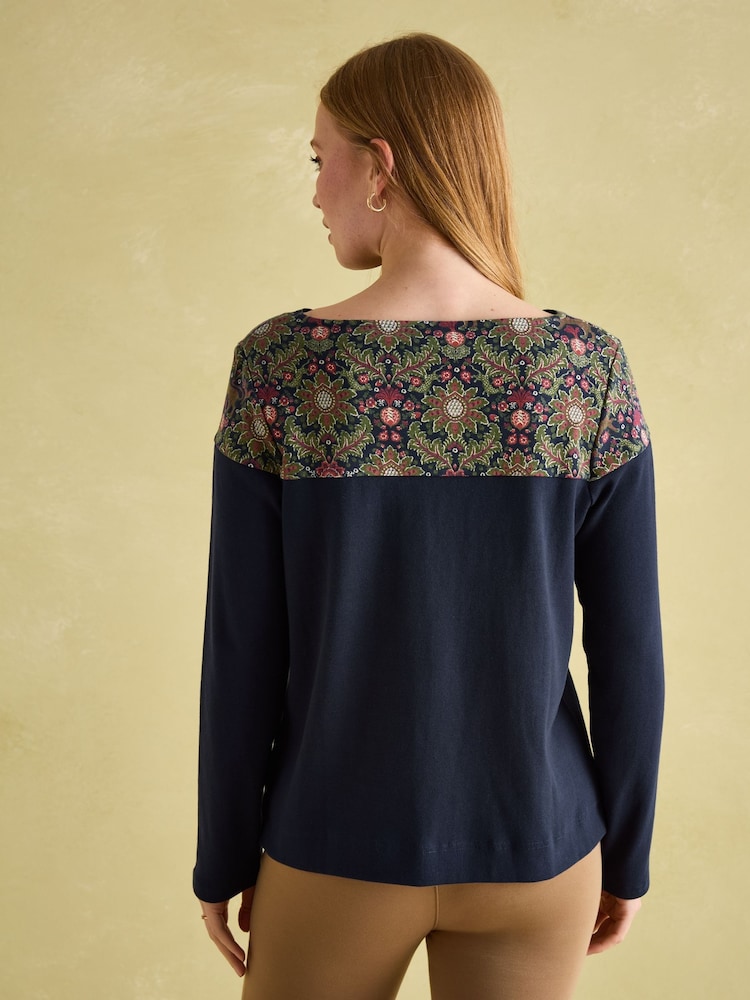 Joules Harbour Navy Damask Boat Neck Printed Top - Image 2 of 6