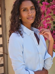 Pure Collection Blue Classic Cotton Fitted Shirt - Image 3 of 3