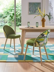Set of 2 Soft Velvet Olive Green Leaf Print Newman Light Wood Leg Dining Chairs - Image 1 of 7