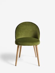 Set of 2 Soft Velvet Olive Green Leaf Print Newman Light Wood Leg Dining Chairs - Image 2 of 7