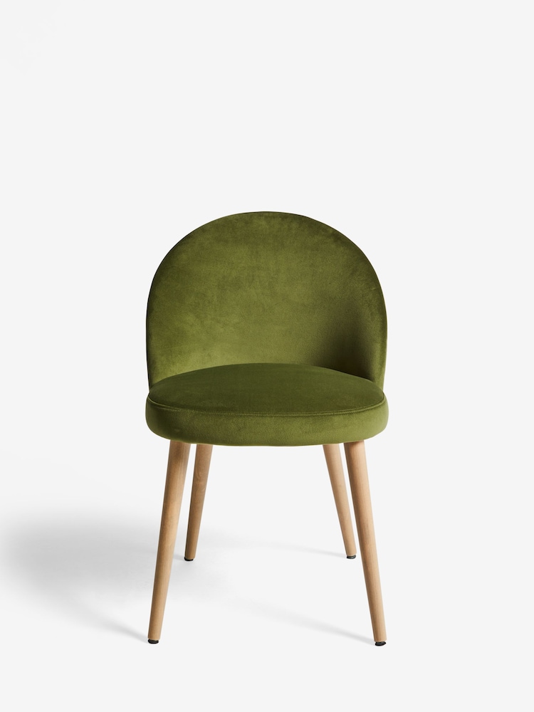 Set of 2 Soft Velvet Olive Green Leaf Print Newman Light Wood Leg Dining Chairs - Image 2 of 7