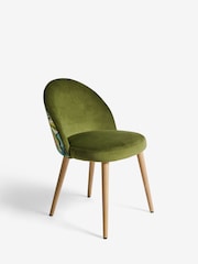 Set of 2 Soft Velvet Olive Green Leaf Print Newman Light Wood Leg Dining Chairs - Image 3 of 7