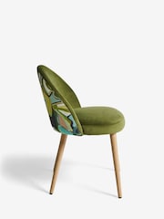 Set of 2 Soft Velvet Olive Green Leaf Print Newman Light Wood Leg Dining Chairs - Image 4 of 7