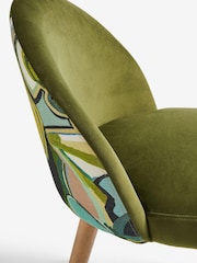 Set of 2 Soft Velvet Olive Green Leaf Print Newman Light Wood Leg Dining Chairs - Image 6 of 7