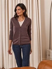 Pure Collection Brown Cashmere V-Neck Cardigan - Image 1 of 3